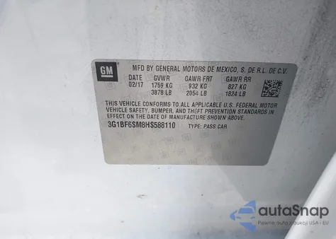 2017 Chevrolet Cruze Premier Auto из США, поврежденный, VIN 3G1BF6SM8HS588110